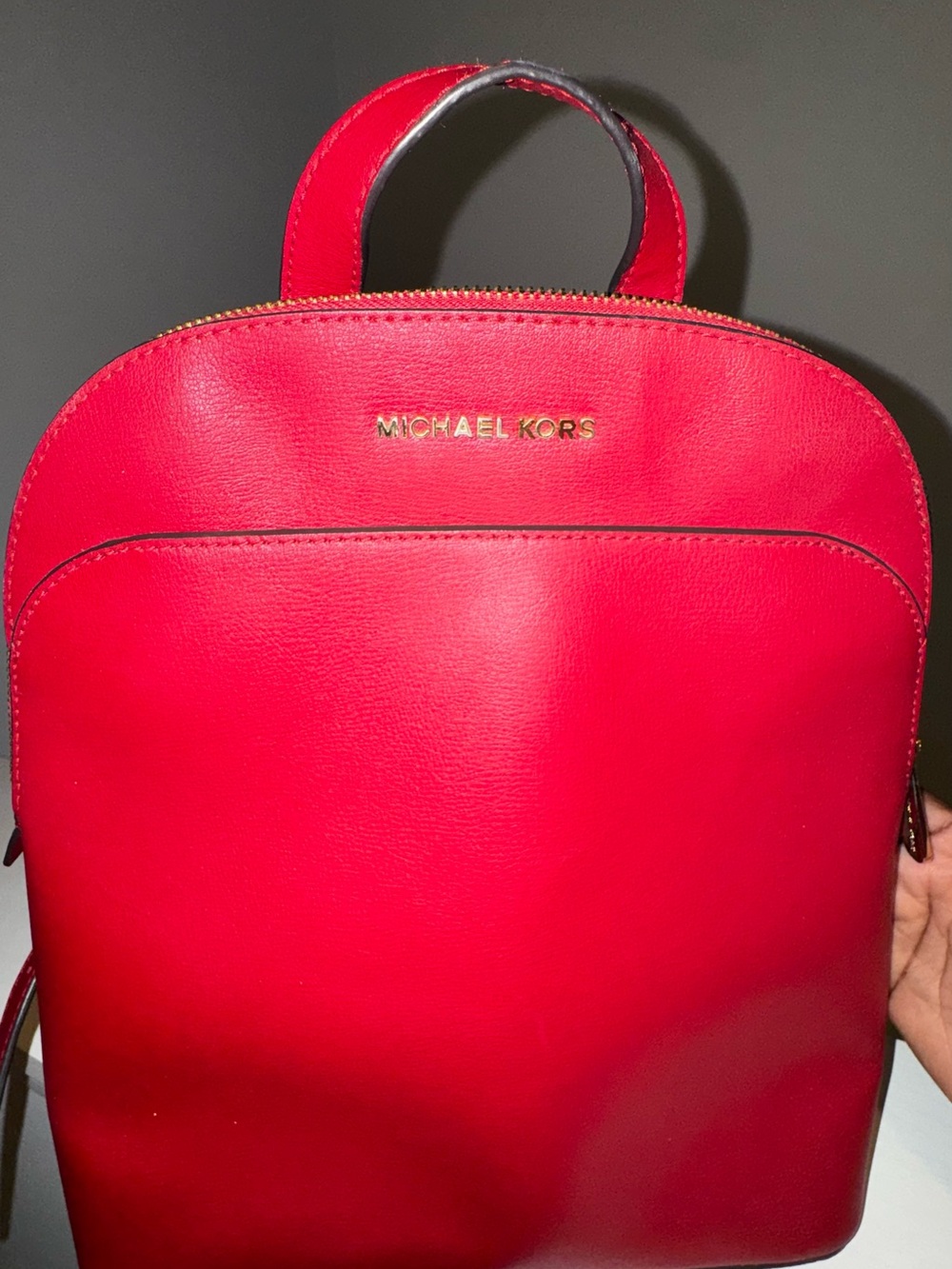 Michael Kors Bright Red Leather Backpack with Gold Logo